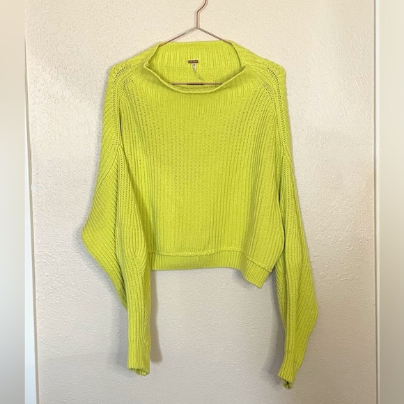 Free People Sweaters - Free People Emmy Sweater Acid Lime Mock Neck Dolman Sleeve Ribbed Knit XS